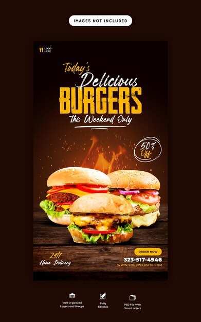 Delicious burger and food menu Instagram and Facebook story template