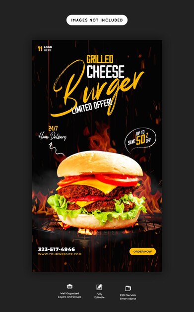 Delicious burger and food menu Instagram and facebook story template