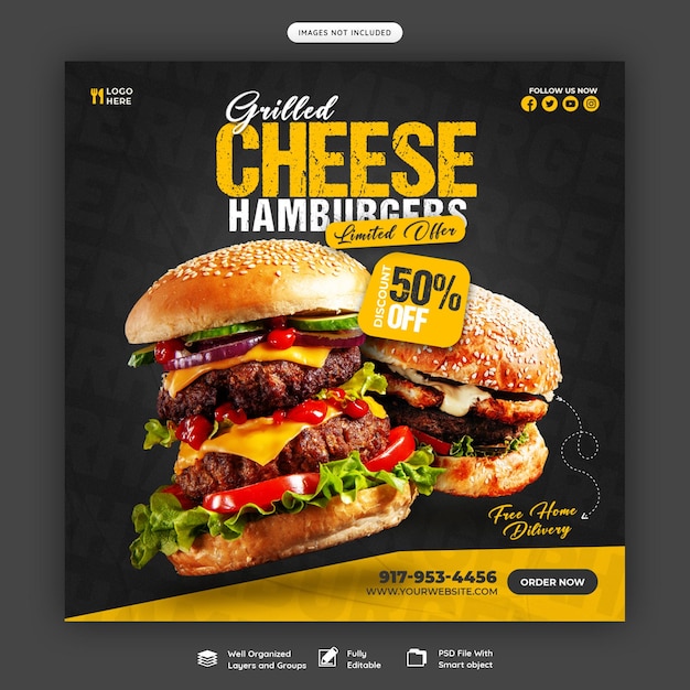 Delicious Burger and Food Menu Social Media Banner Template | Free PSD Download