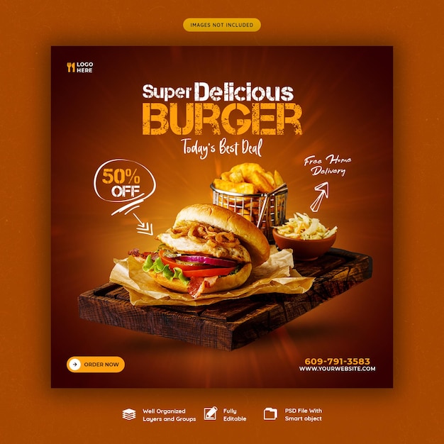 Delicious burger and food menu social media banner template