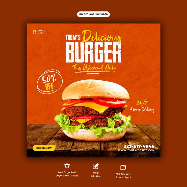 Delicious burger and food menu social media banner template