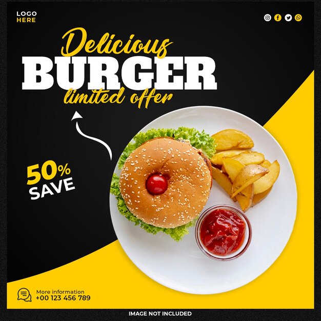 delicious burger and food menu social media banner template