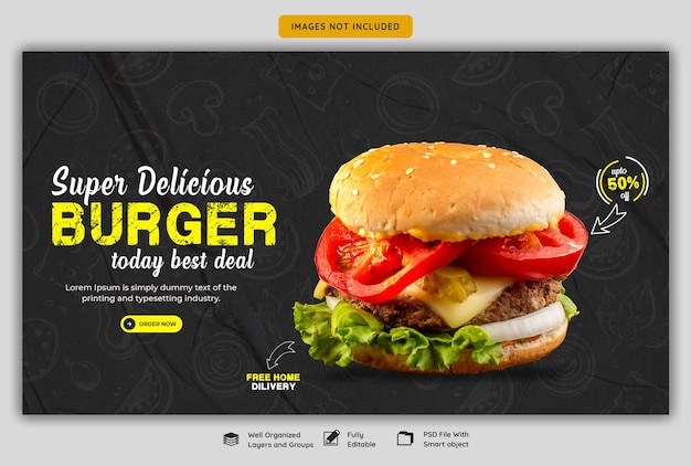 Free PSD delicious burger and food menu web banner template