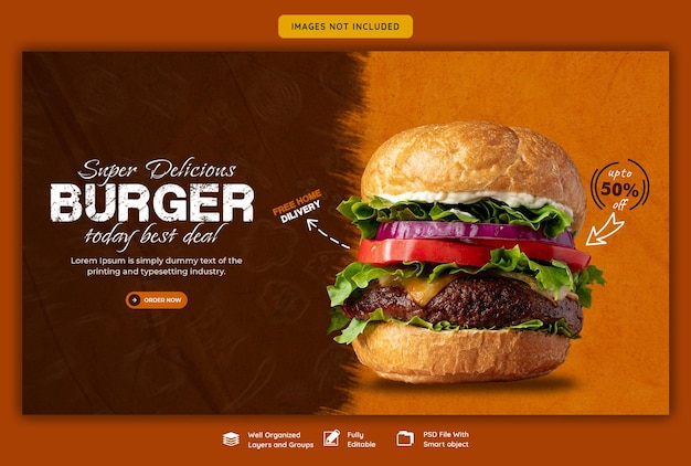 Free PSD delicious burger and food menu web banner template