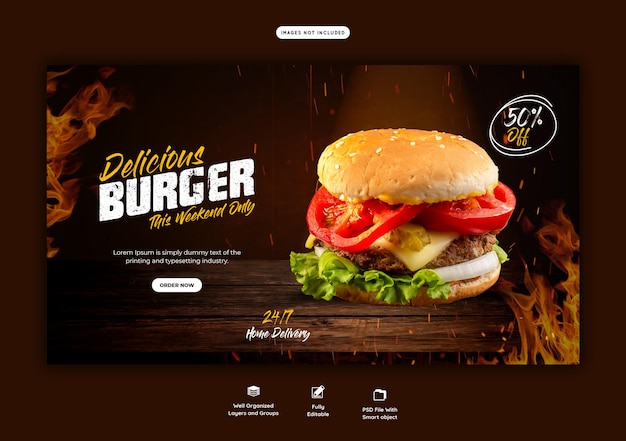 Free PSD delicious burger and food menu web banner template
