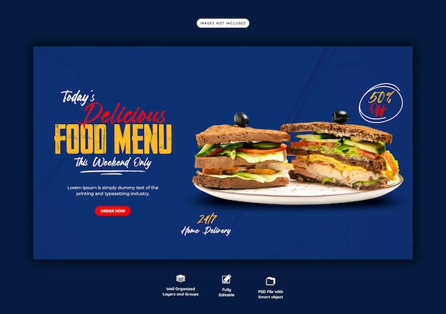 Delicious burger and food menu web banner template