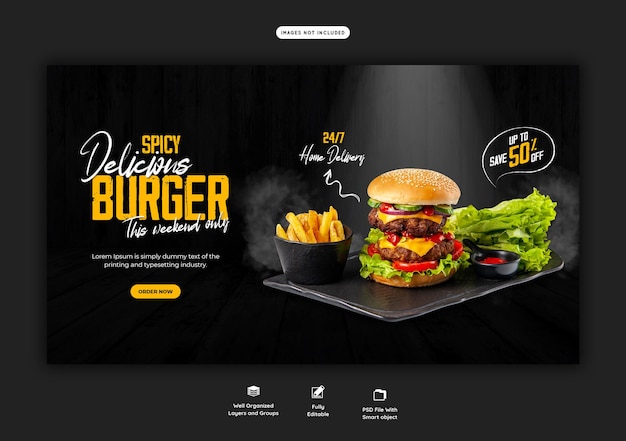 Delicious burger and food menu web banner template