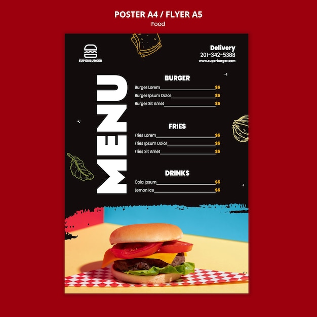 Delicious burger menu flyer template