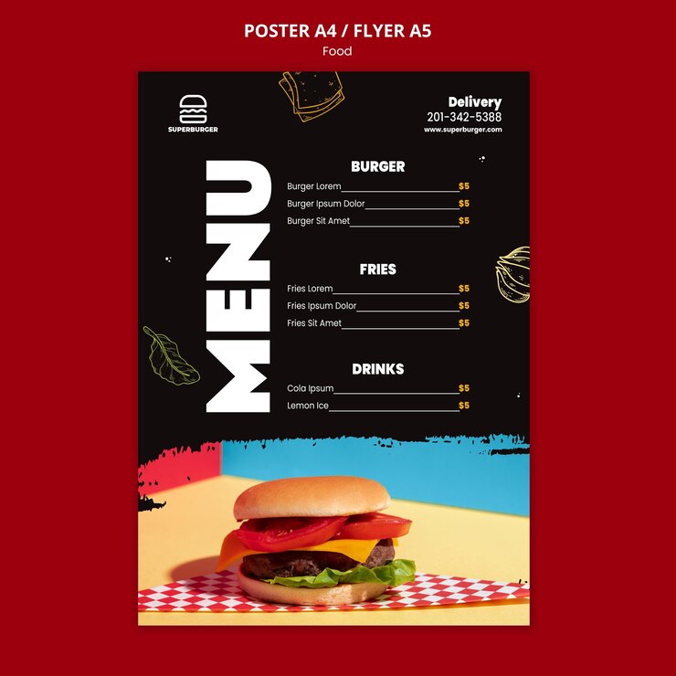 Free PSD delicious burger menu flyer template