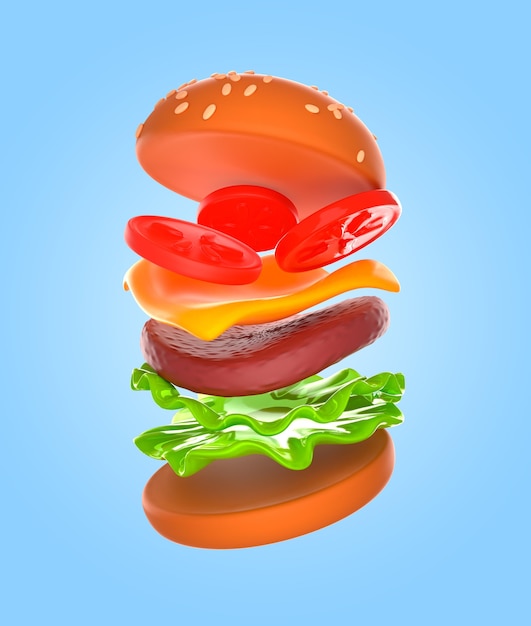 Delicious burger render mockup