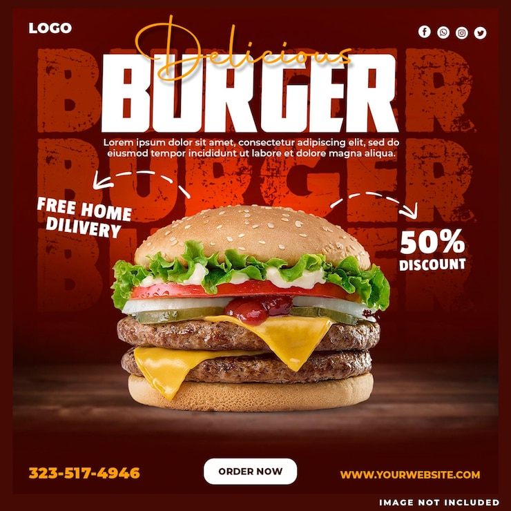 Free PSD delicious burger social media design template