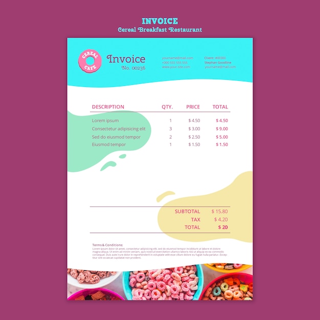 Free PSD delicious cereal breakfast restaurant invoice