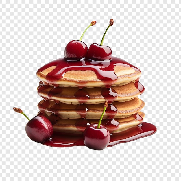 Free PSD delicious cherries pancakes stack isolated on transparent background