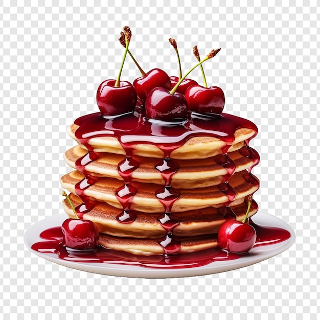 Free PSD delicious cherries pancakes stack isolated on transparent background