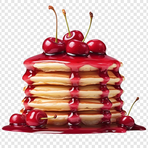 Free PSD delicious cherries pancakes stack isolated on transparent background