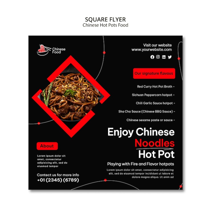 Free PSD delicious chinese food square flyer