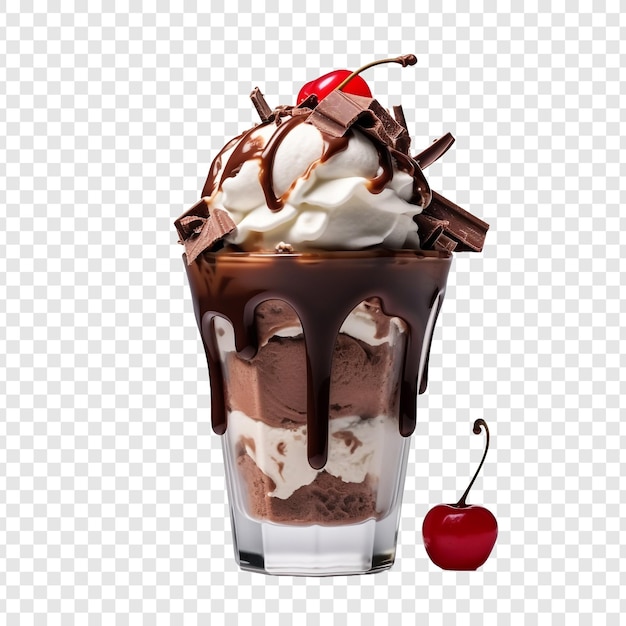 Delicious chocolate sundae isolated on transparent background