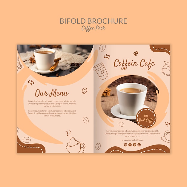 PSD gratuito modello di caffè brochure bifold delizioso caffè