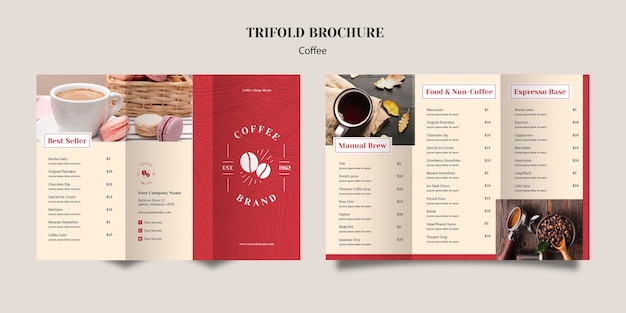 Бесплатный PSD Вкусный кофе тройной брошюры