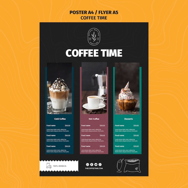 PSD gratuito modello di menu deliziosi caffè e lattes