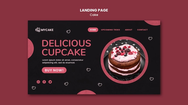 PSD gratuito design delizioso della pagina di destinazione del cupcake