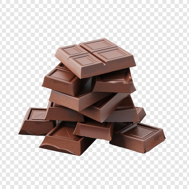 Бесплатный PSD Вкусные кусочки темного шоколада, изолированные на прозрачном фоне