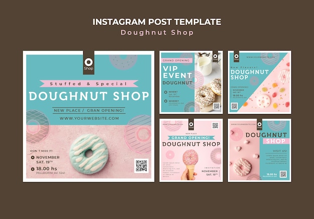 Бесплатный PSD Вкусные посты в instagram о магазине пончиков