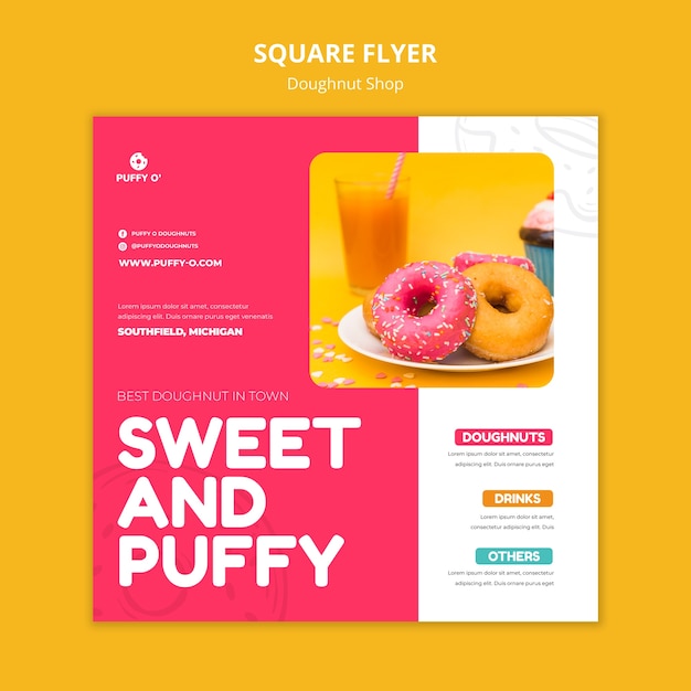 Delicious doughnut shop square flyer