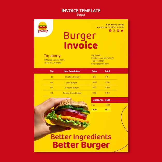 Free PSD delicious fast food invoice template