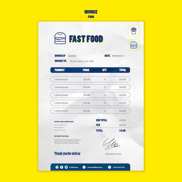 Free PSD delicious fast food invoice  template