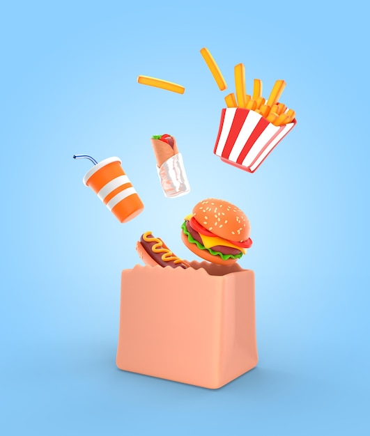 Free PSD delicious fast food render mockup