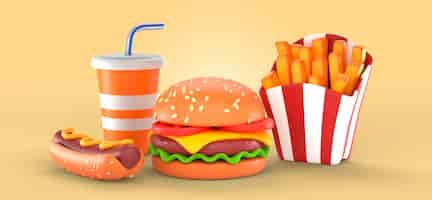 PSD gratuito delizioso modello di rendering di fast food