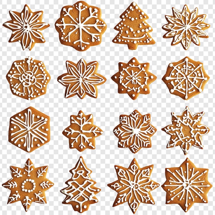 Free PSD delicious festive gingerbread cookies a collection of snowflake star and christmas tree designs