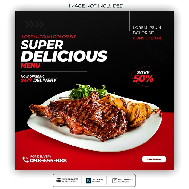 Delicious Food menu and restaurant social media post template