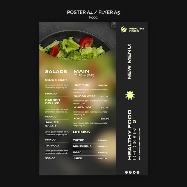 PSD gratuito modello di poster di cibo delizioso