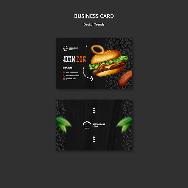 Free PSD delicious food restaurant  business card template