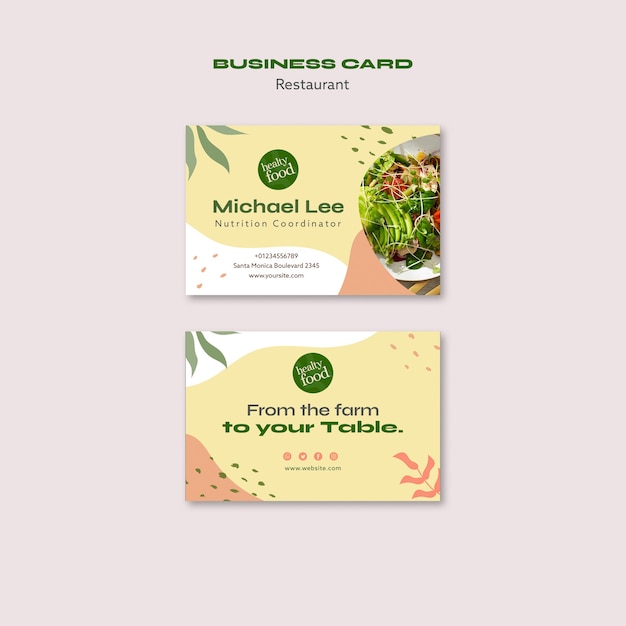 Delicious food restaurant business card template