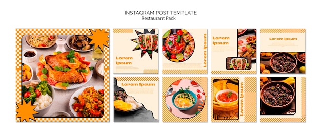 PSD gratuito set di post instagram del ristorante di cibo delizioso