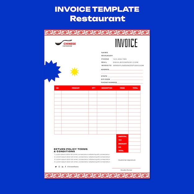 Delicious food restaurant invoice template