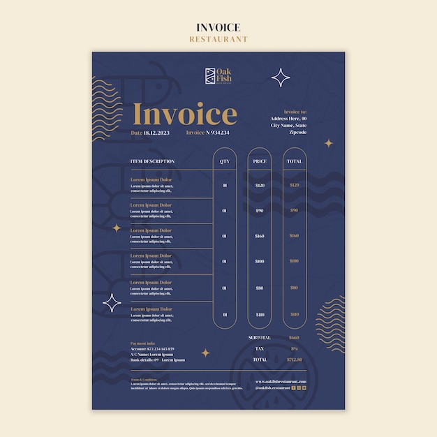 無料PSD 美味しい食料のレストランの請求書のテンプレート
