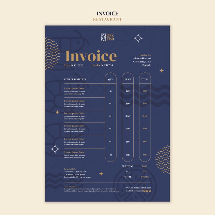 Free PSD delicious food restaurant invoice template