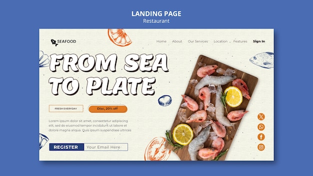 PSD gratuito pagina di destinazione del ristorante con cibo delizioso