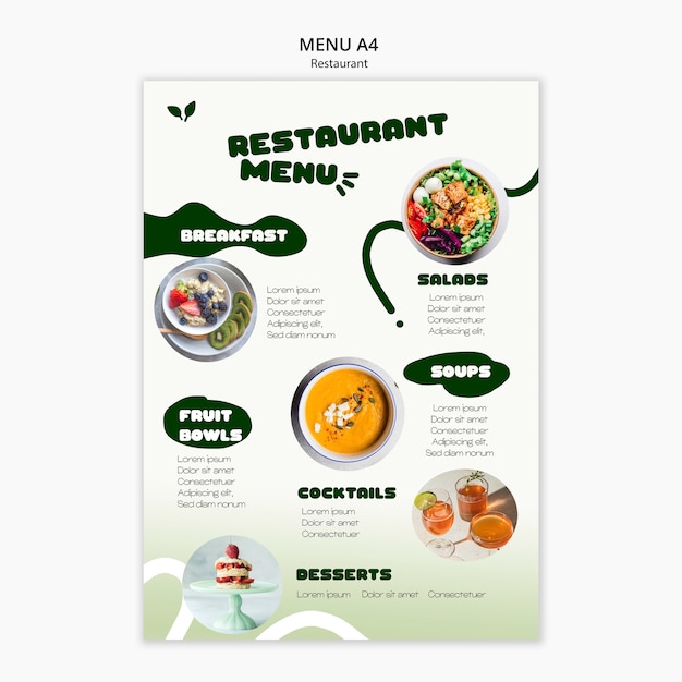 PSD gratuito modello di menu del ristorante cibo delizioso