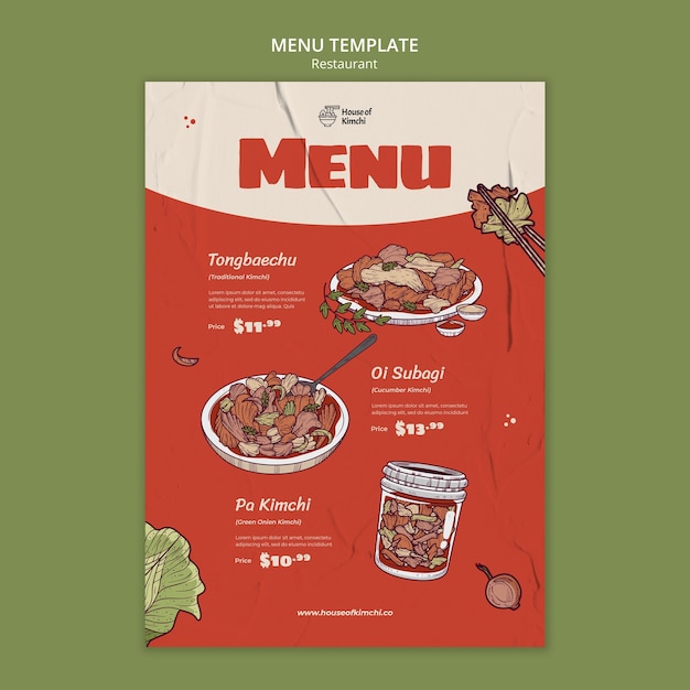 PSD gratuito modello di menu del ristorante di cibo delizioso