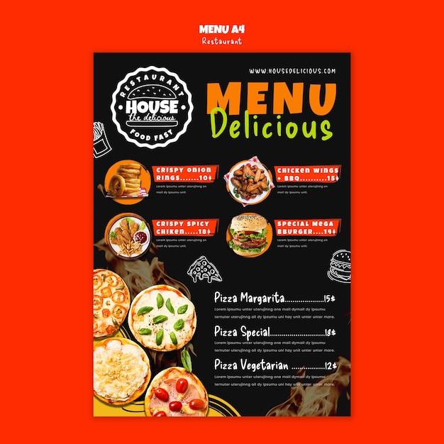 PSD gratuito modello di menu del ristorante cibo delizioso