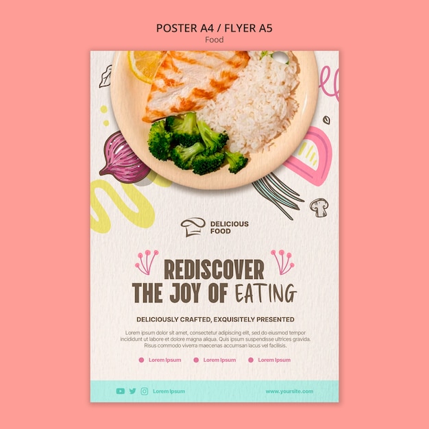 Бесплатный PSD Шаблон плаката ресторана вкусной еды