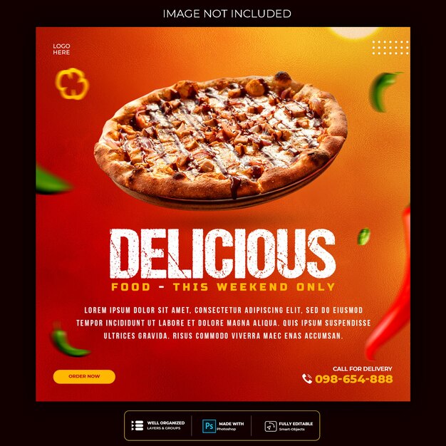 Delicious food social media post template