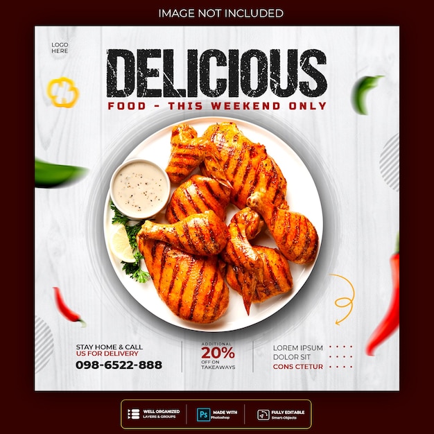 Free PSD delicious food social media post template