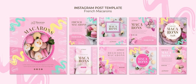 無料PSD おいしいフランスのマカロン instagram の投稿