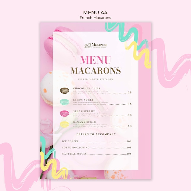 Free PSD delicious french macarons menu template